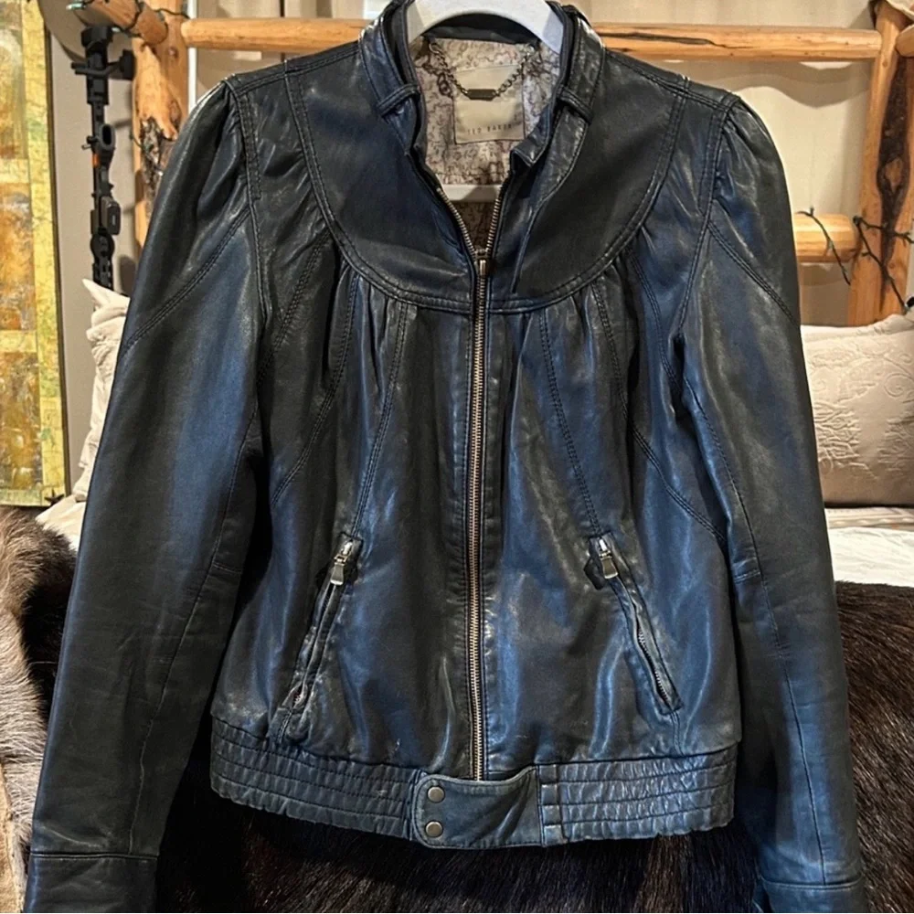 Ted Baker London Dark Brown Leather Jacket - Picture 3 of 4